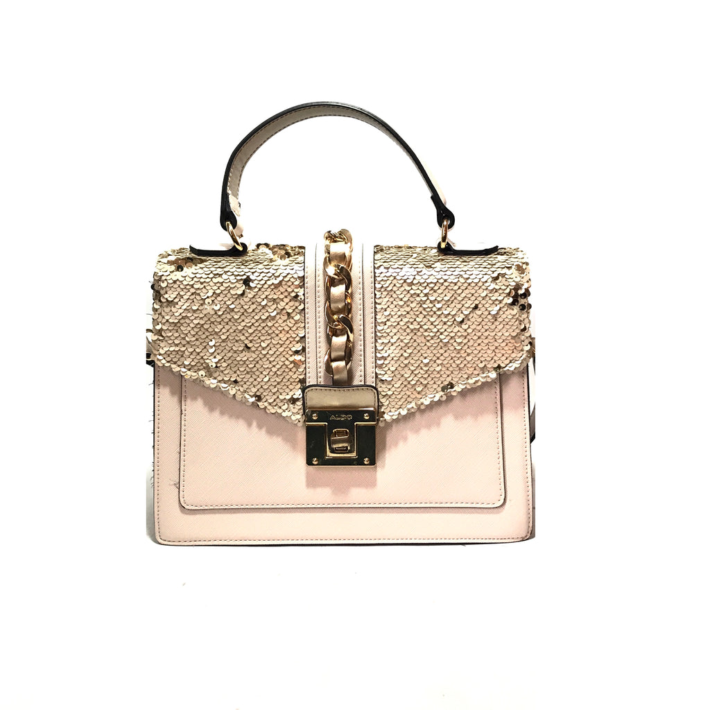 ALDO Beige & Gold Sequins & Chain Satchel Bag | Like New |