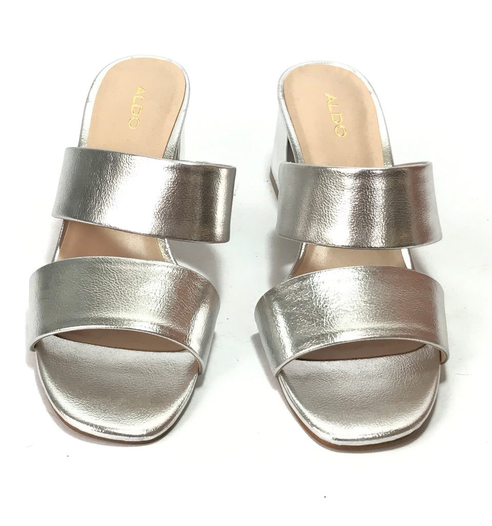 ALDO Silver Dual Strap Block Heels | Like New |