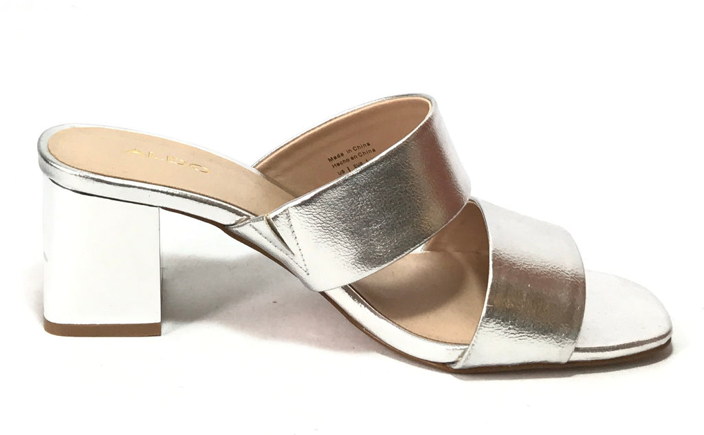 ALDO Silver Dual Strap Block Heels | Like New |