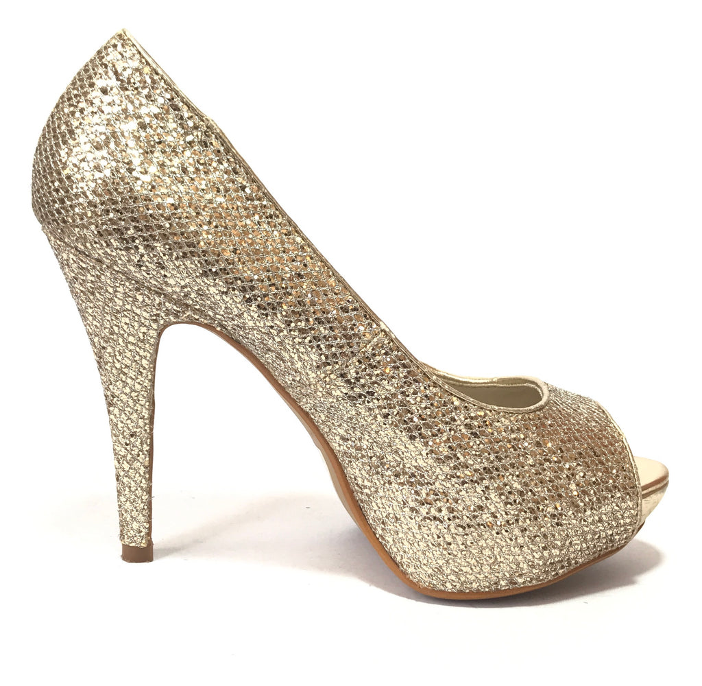ALDO Silver Gold Glitter Peep Toe Pumps | Pre Loved |