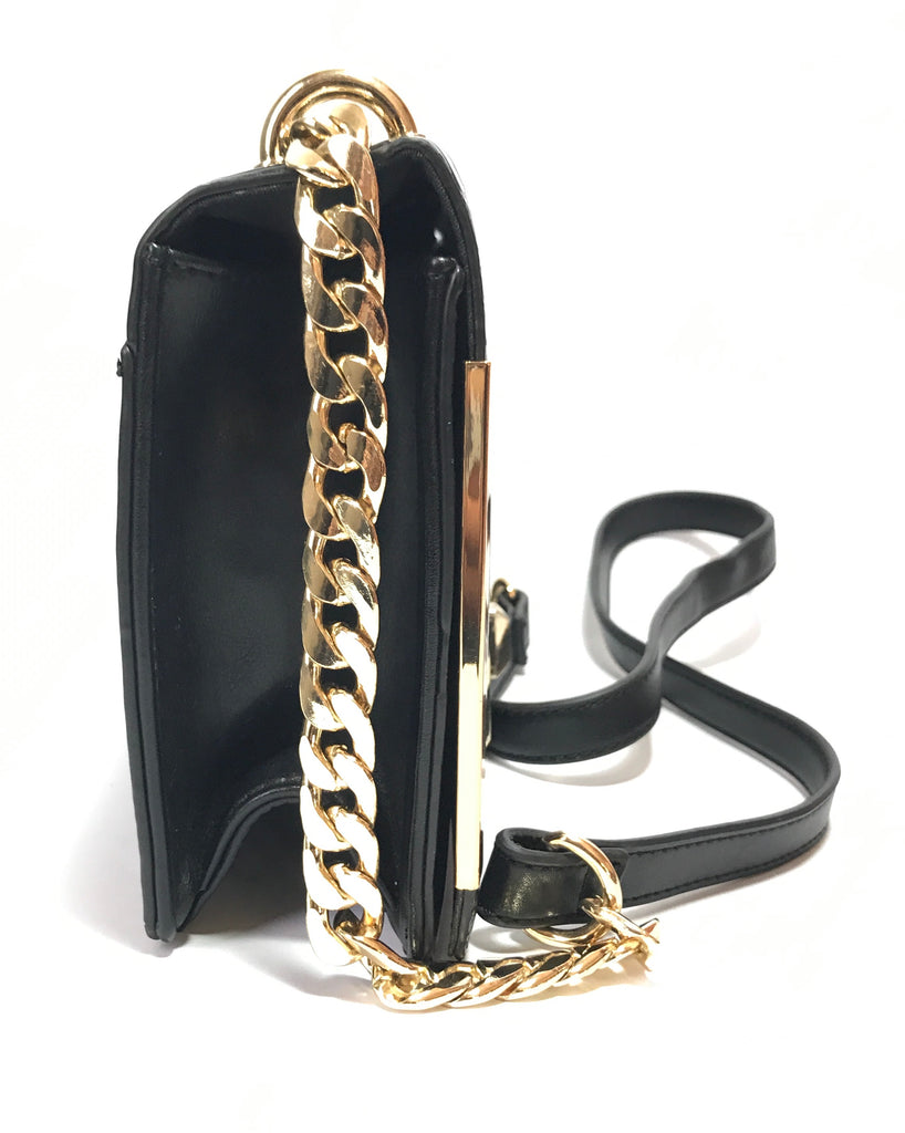 ALDO Black Croc Print With Gold Chain Shoulder Bag | Gently Used |