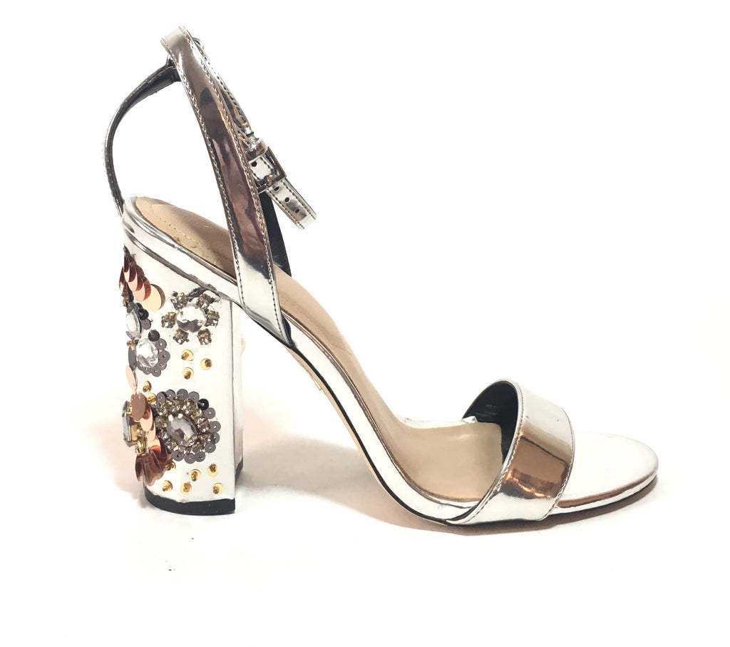 ALDO 'Luciaa' Silver Jeweled Dress Block Heel Sandals | Gently Used | - Secret Stash