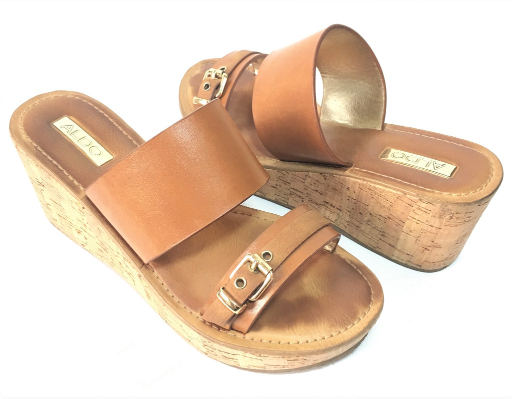 ALDO Tan Leather & Cork Wedges | Pre Loved | - Secret Stash