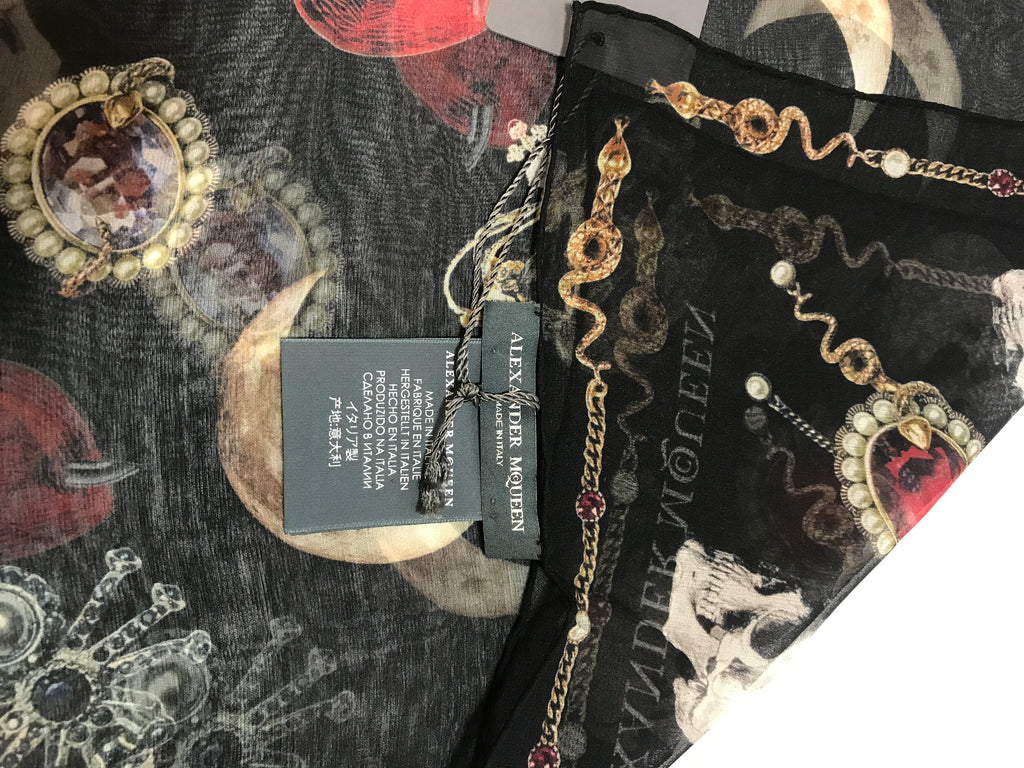 Alexander McQueen Black Silk Jeweled Scarf | Brand New | - Secret Stash