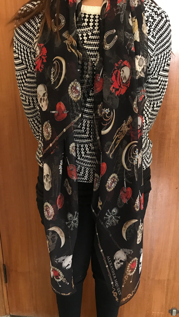 Alexander McQueen Black Silk Jeweled Scarf | Brand New | - Secret Stash