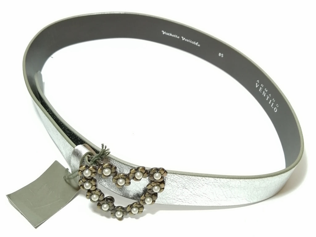Armand Ventilo Silver Leather Heart Buckle Belt | Brand New |