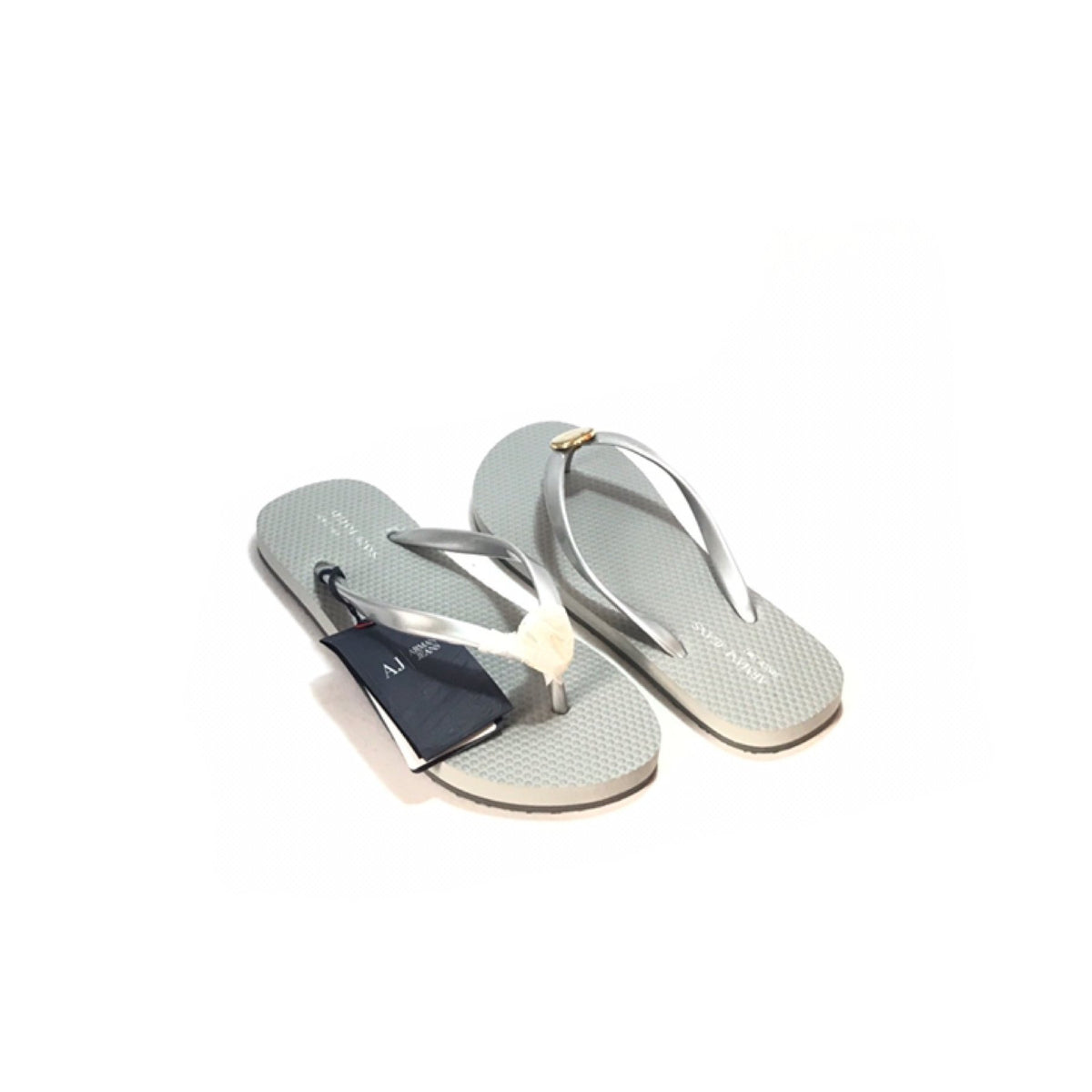 Armani Jeans Silver Rubber Flip Flops Brand New