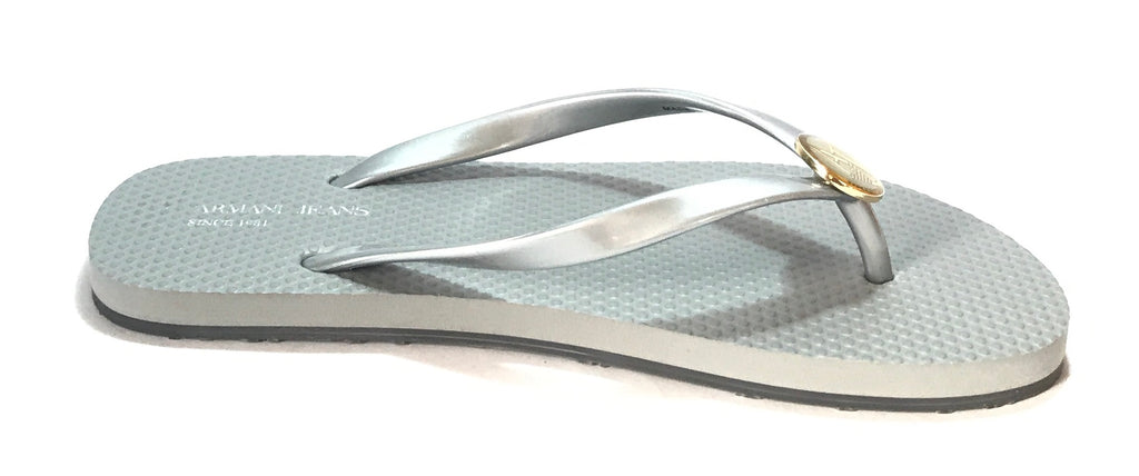 Armani Jeans Silver Rubber Flip Flops Brand New Secret Stash