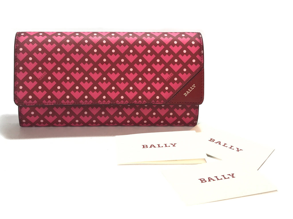 Bally Maroon & Pink Printed Leather Long Wallet | Brand New | - Secret Stash