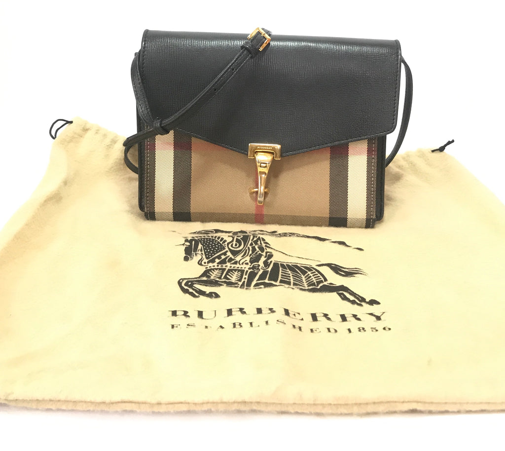 Burberry House Check & Black Leather Cross Body Bag | Pre Loved |