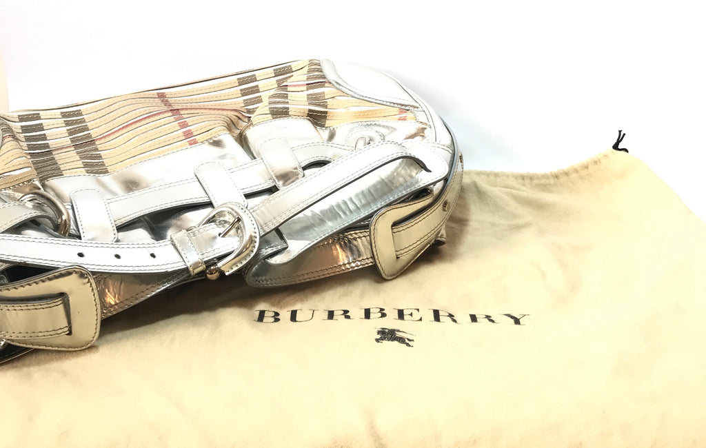 Burberry Sliced Check Silver Leather Large Beaton Bag | Pre Loved | - Secret Stash