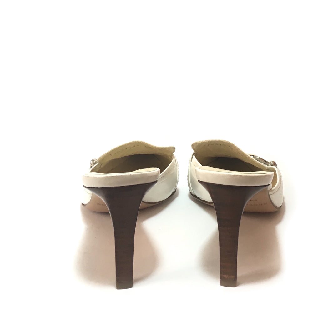 Burberry Vintage White Square Toe Leather Mules | Gently Used | - Secret Stash
