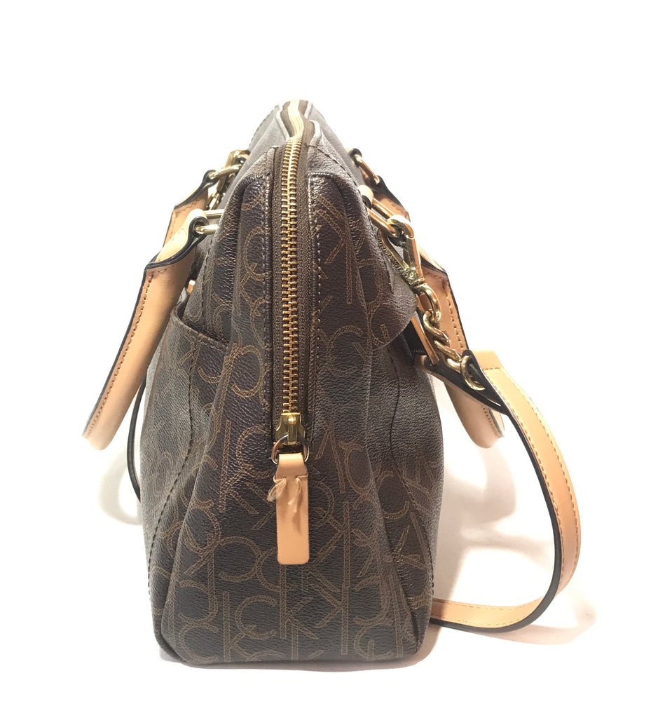 Calvin Klein Coated Canvas Monogram Brown Bag | Gently Used |