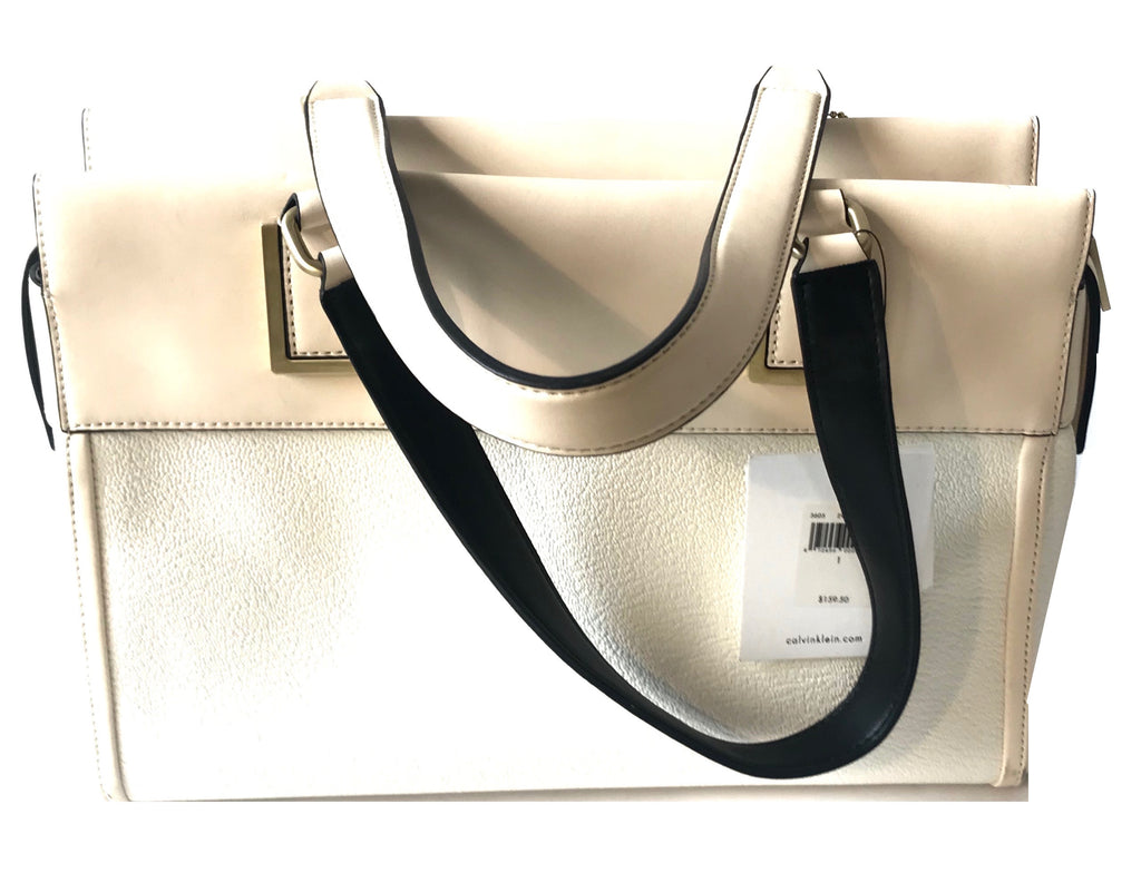 Calvin Klein Beige & White Leather Shoulder Bag | Brand New | - Secret Stash