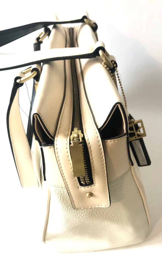 Calvin Klein Beige & White Leather Shoulder Bag | Brand New | - Secret Stash