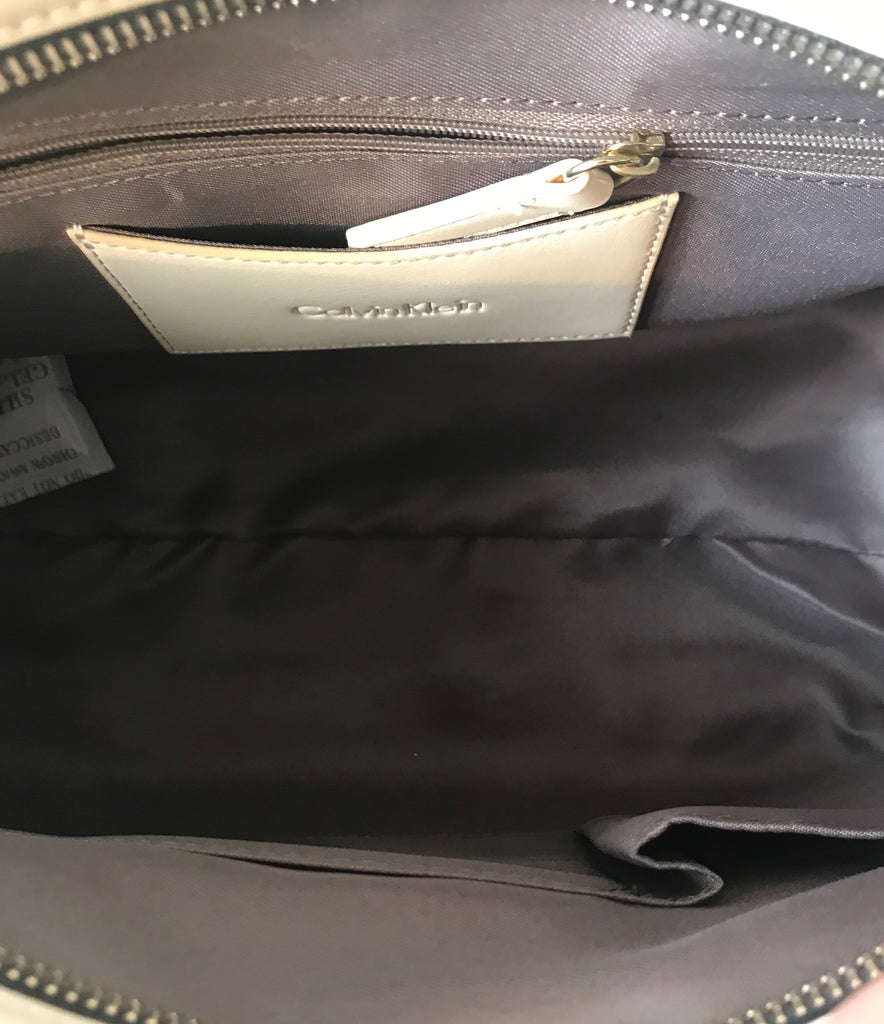 Calvin Klein Beige & White Leather Shoulder Bag | Brand New | - Secret Stash