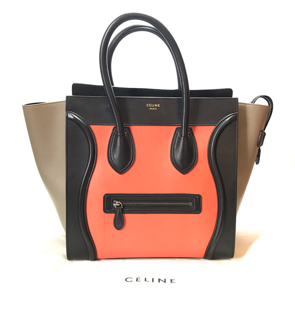 Celine Orange Tricolor Luggage Medium Tote | Gently Used |