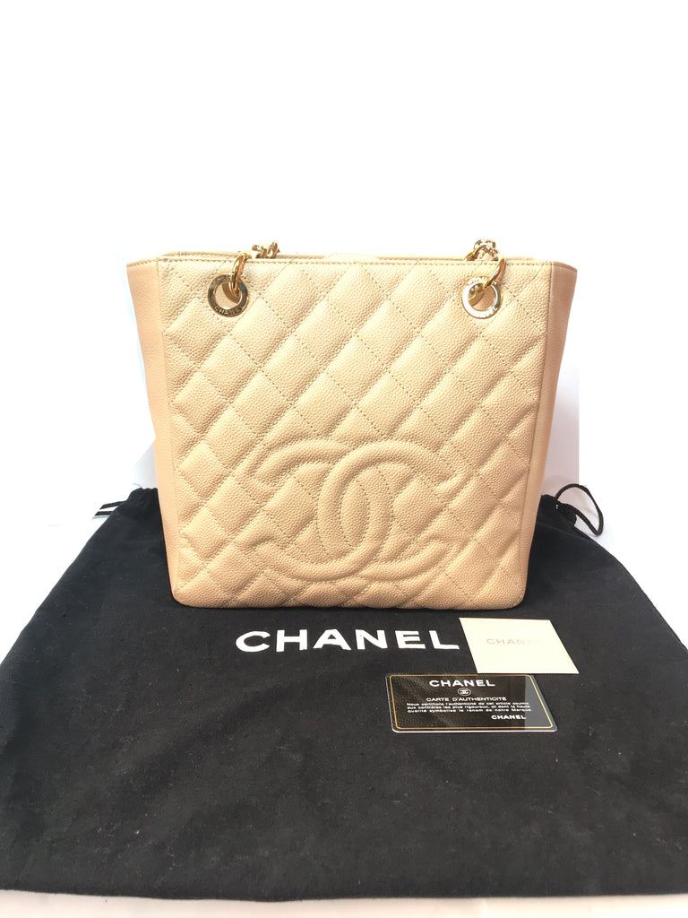 Chanel Beige Caviar Leather Petite Shopping Tote | Gently Used |