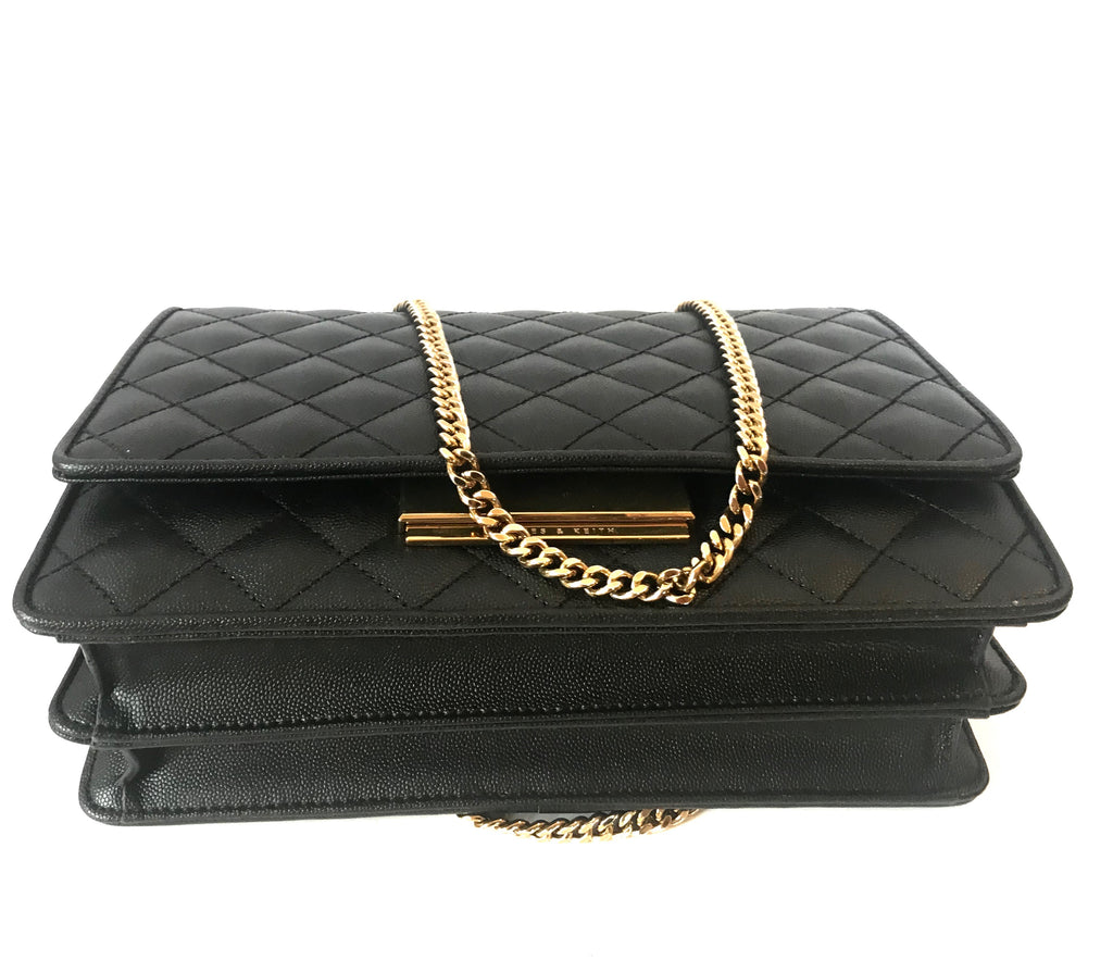 Charles & Keith Black Quilted Leather Flap Bag | Gently Used | - Secret Stash