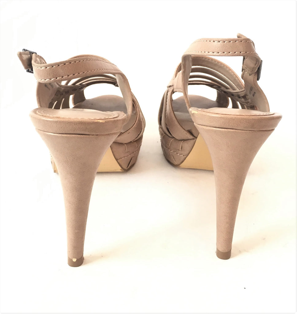 Charles & Keith Nude Beige Multi Strap Peep-toe Platform Heels | Gently Used | - Secret Stash