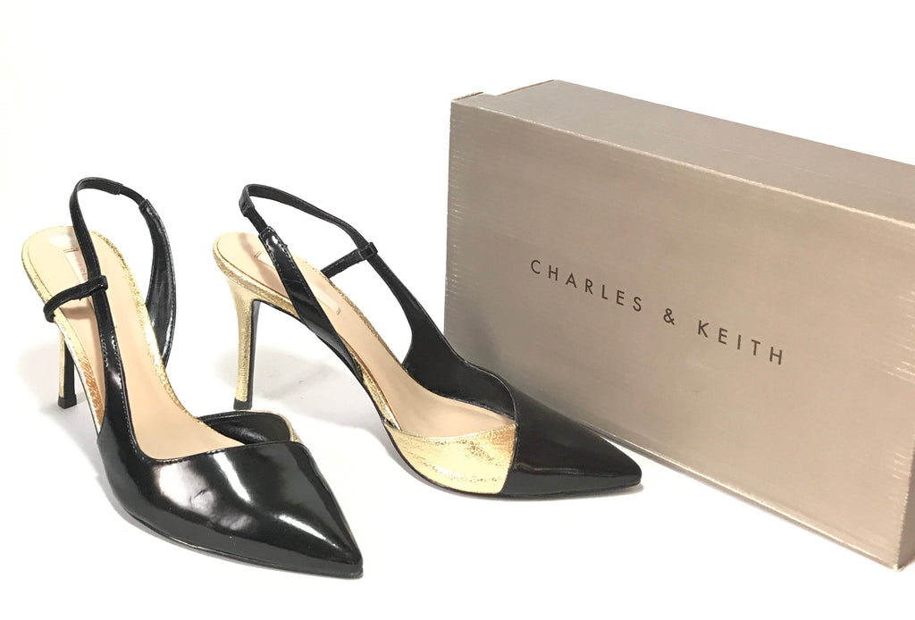Charles & Keith Black & Gold Pointed Heels | Gently Used | - Secret Stash