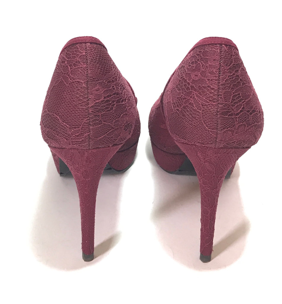 Charles & Keith Maroon Lace Peep Toe Heels | Gently Used |