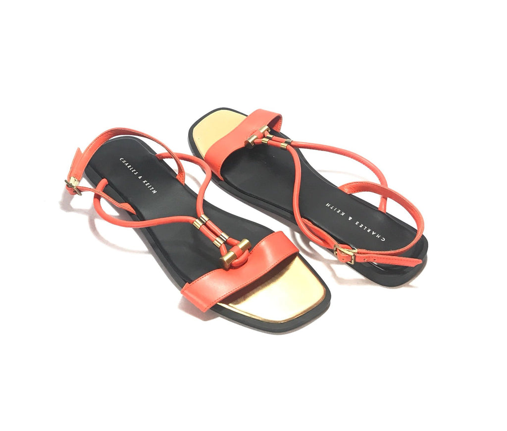 Charles & Keith Orange Leather Flats | Gently Used | - Secret Stash