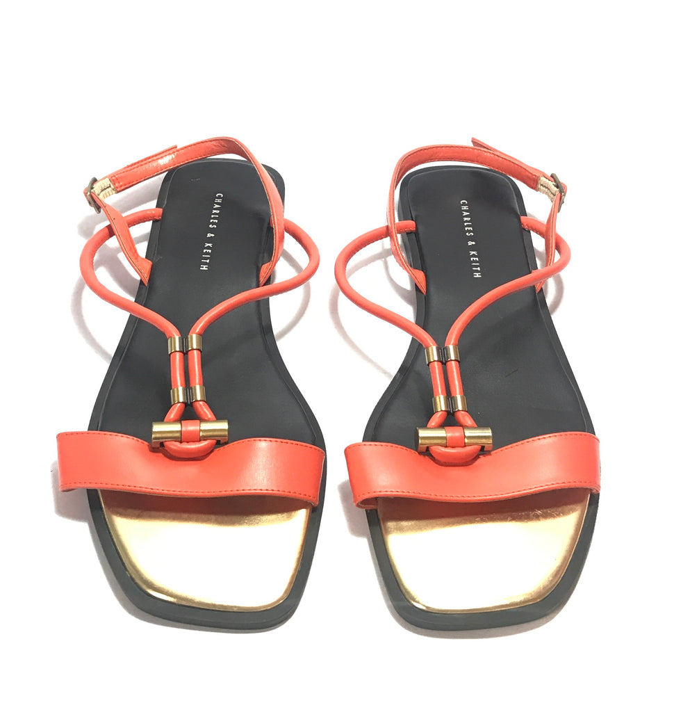 Charles & Keith Orange Leather Flats | Gently Used | - Secret Stash