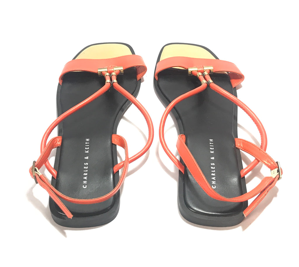 Charles & Keith Orange Leather Flats | Gently Used | - Secret Stash