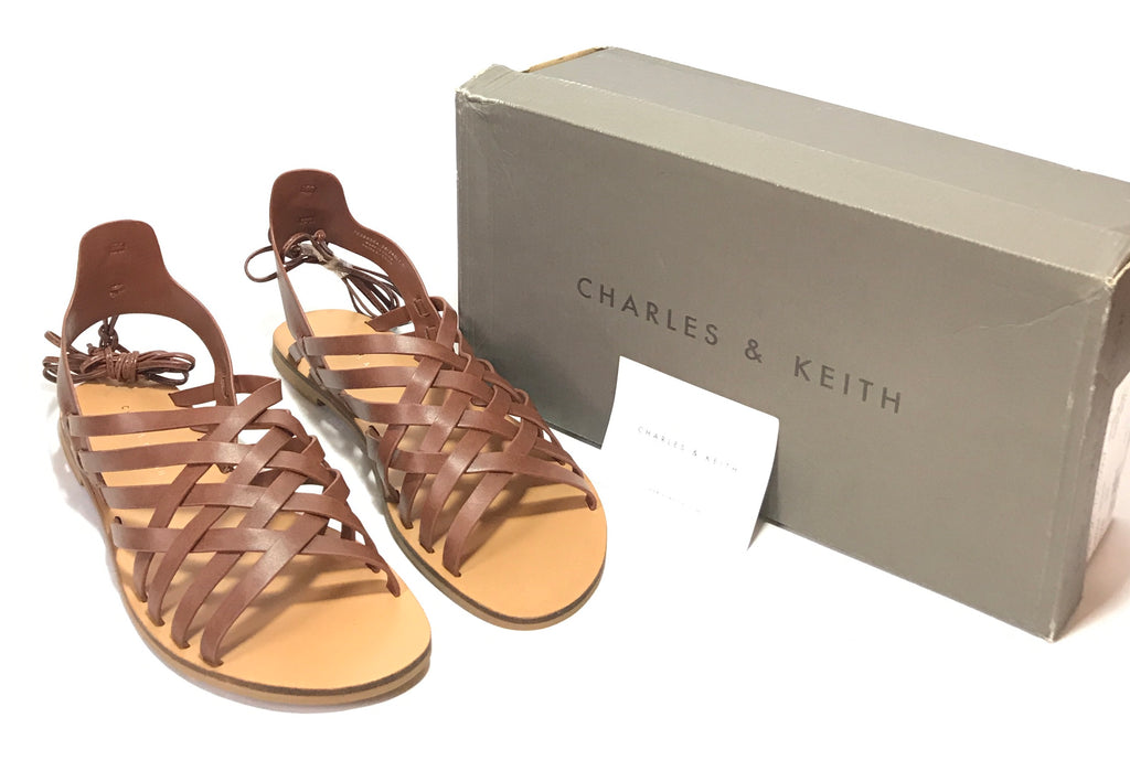 Charles & Keith Tan Leather Gladiator Sandals | Brand New |