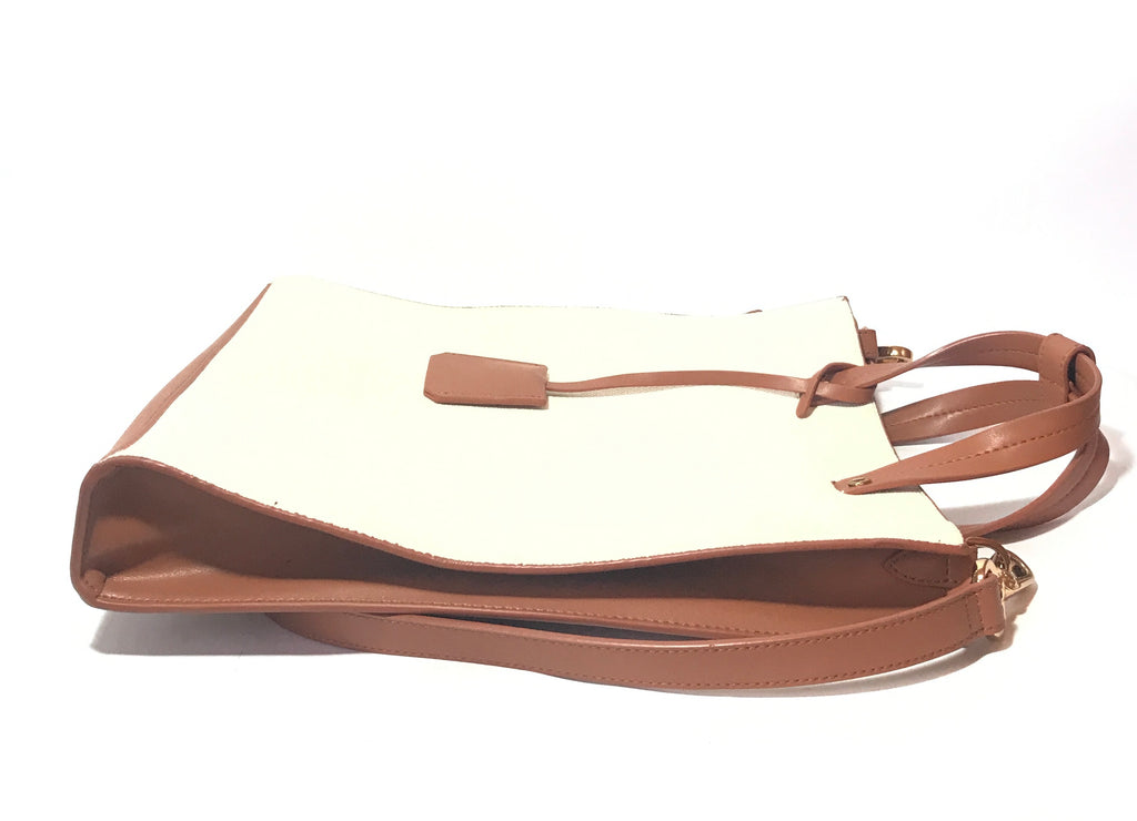 Charles & Keith Tan Leather & Cream Canvas Tote | Gently Used |
