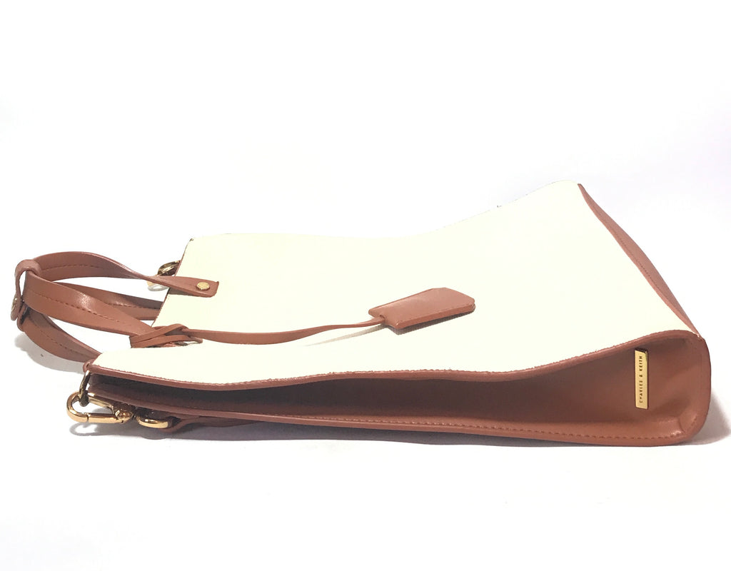 Charles & Keith Tan Leather & Cream Canvas Tote | Gently Used |