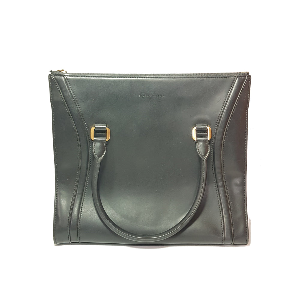 Charles & Keith Black Leather Tote | Pre Loved |