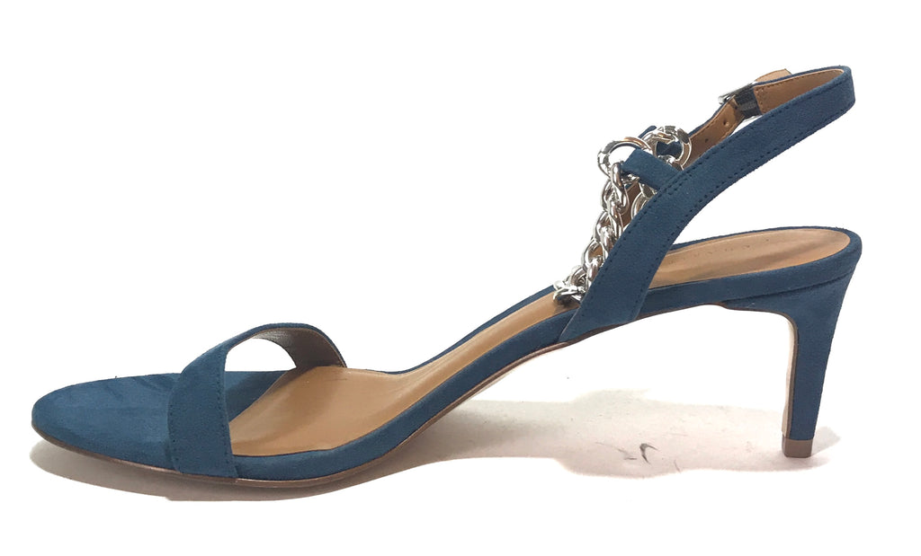 Charles & Keith Blue Suede & Silver Chain Heels | Brand New |