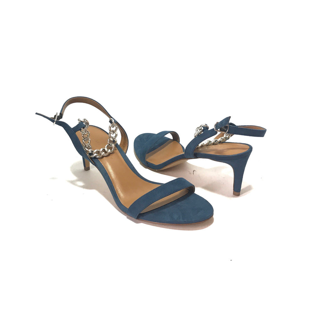 Charles & Keith Blue Suede & Silver Chain Heels | Brand New |