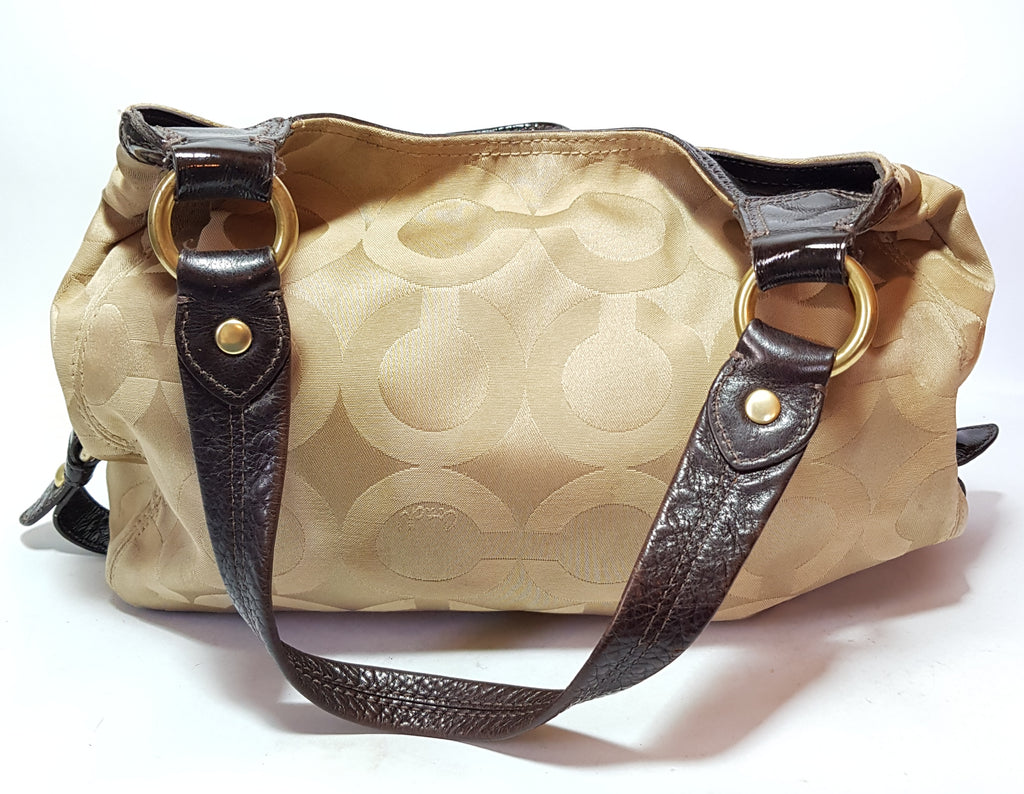 Coach Beige Monogram Canvas & Leather Shoulder Bag | Pre Loved |