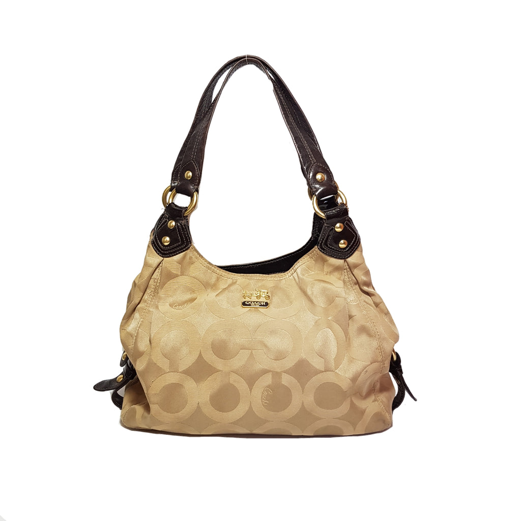 Coach Beige Monogram Canvas & Leather Shoulder Bag | Pre Loved |