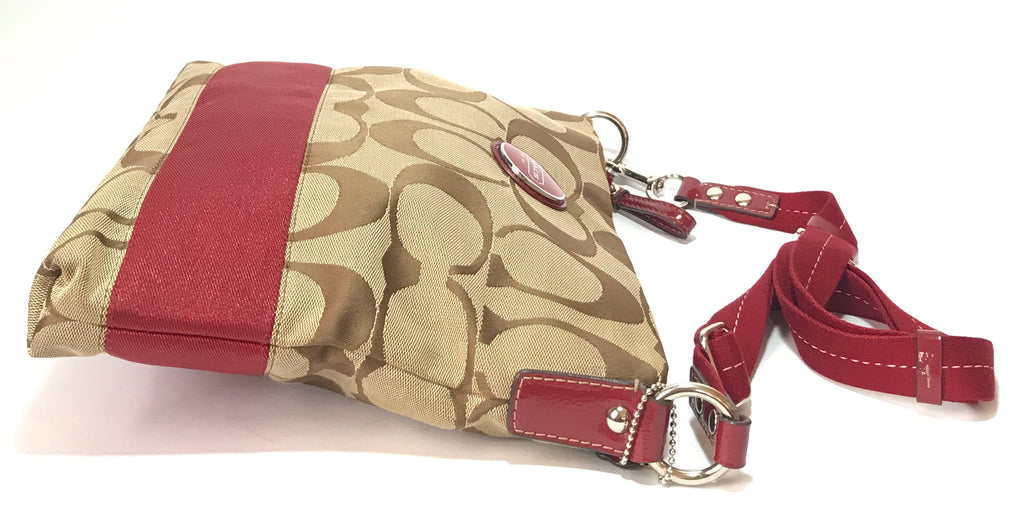 Coach Beige Monogram Canvas with Red Stripe Satchel | Gently Used |