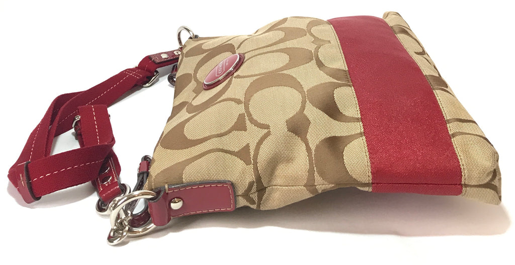 Coach Beige Monogram Canvas with Red Stripe Satchel | Gently Used |