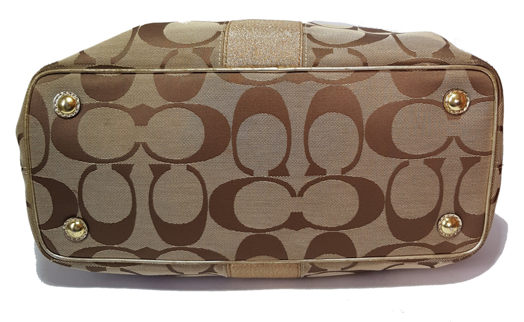 Coach Beige & Gold Monogram Shoulder Bag | Pre Loved |