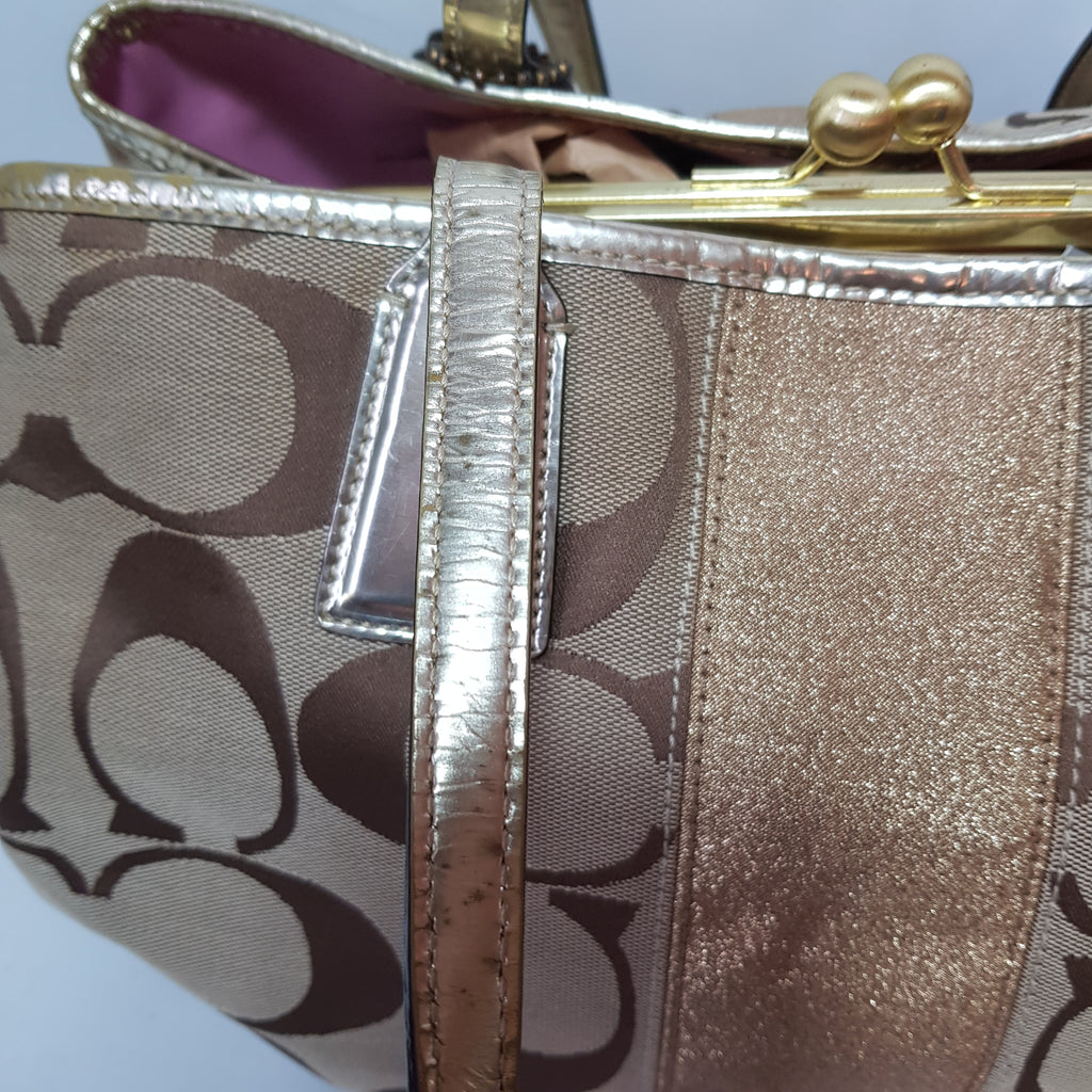 Coach Beige & Gold Monogram Shoulder Bag | Pre Loved |