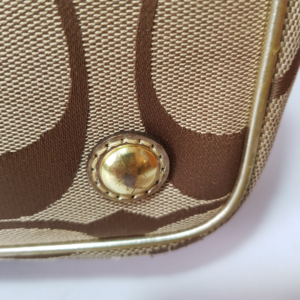Coach Beige & Gold Monogram Shoulder Bag | Pre Loved |