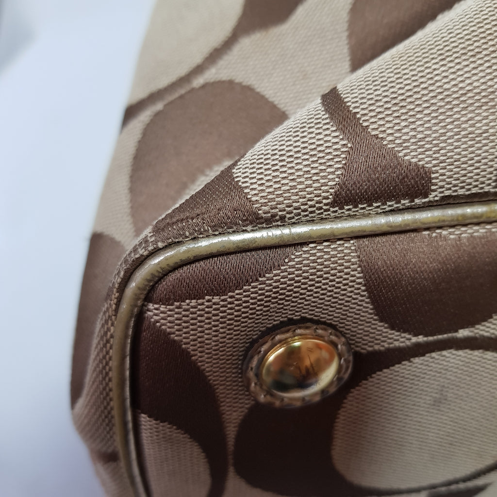 Coach Beige & Gold Monogram Shoulder Bag | Pre Loved |