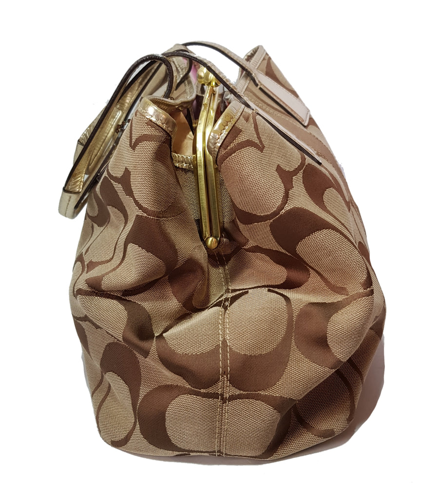 Coach Beige & Gold Monogram Shoulder Bag | Pre Loved |