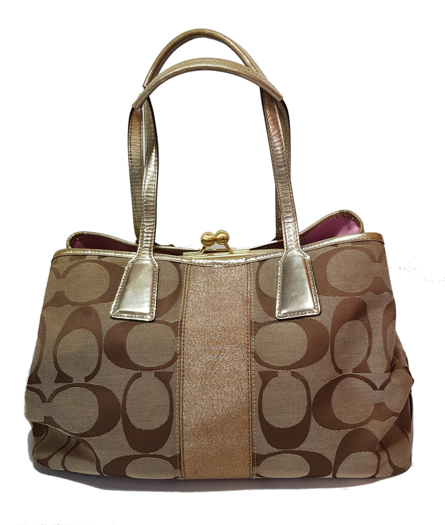 Coach Beige & Gold Monogram Shoulder Bag | Pre Loved |