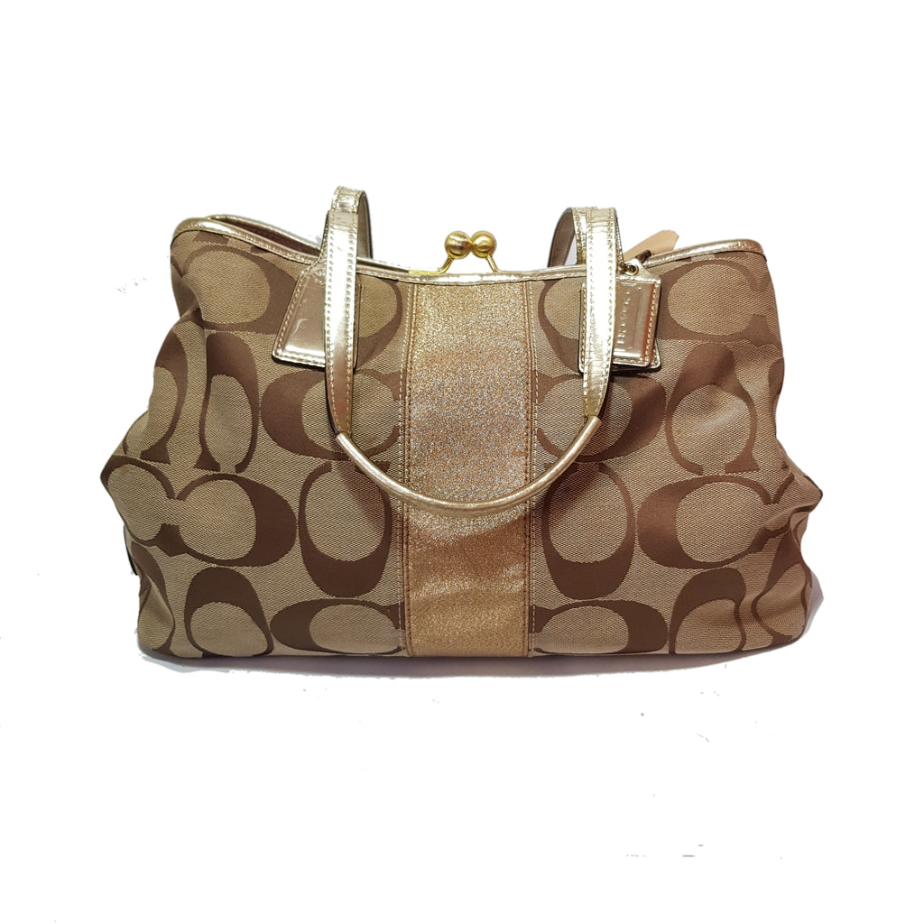Coach Beige & Gold Monogram Shoulder Bag | Pre Loved |