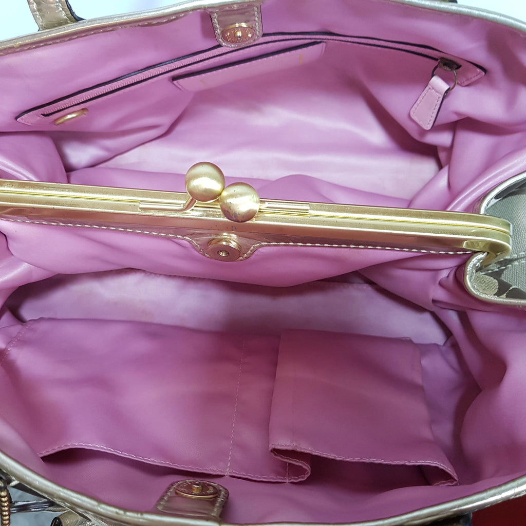 Coach Beige & Gold Monogram Shoulder Bag | Pre Loved |