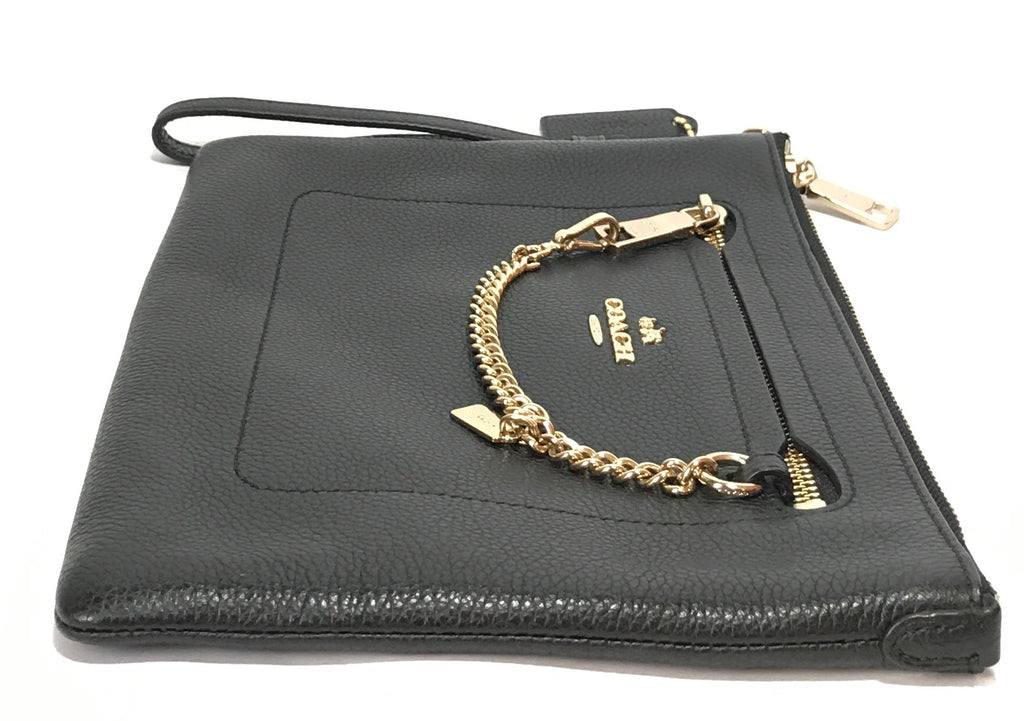 Coach Black Pebbled Leather & Gold Chain Wristlet | Like New |