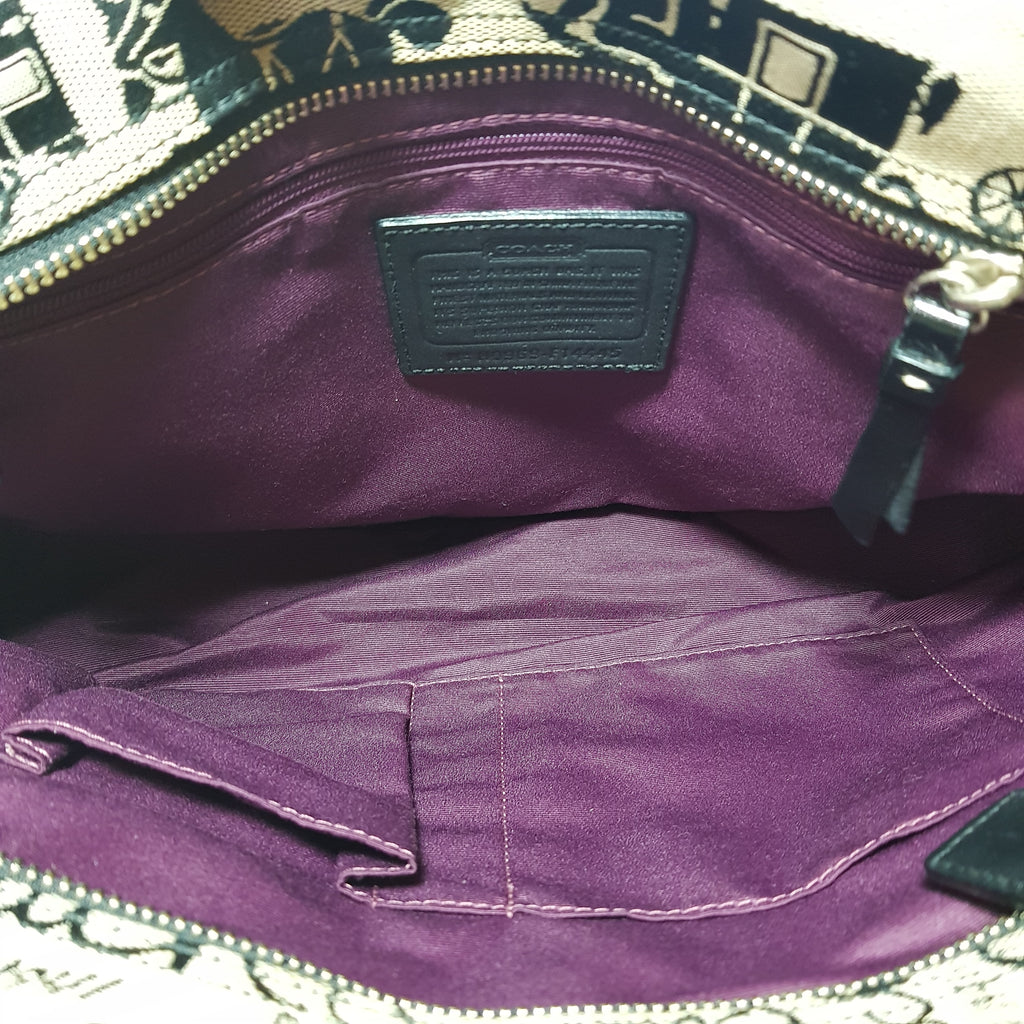 Coach Black & Grey Monogram & Leather Tote | Gently Used |