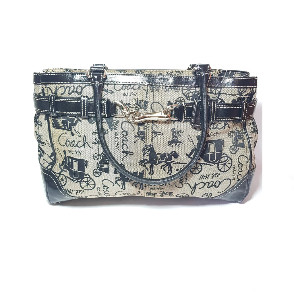 Coach Black & Grey Monogram & Leather Tote | Gently Used |